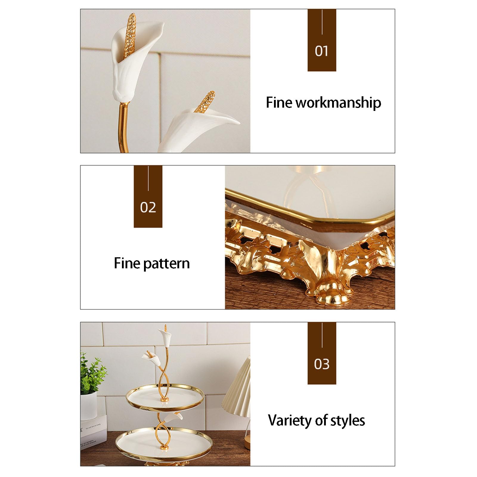 Soporte para Magdalenas de 2 Niveles Bandeja para Servir postres en Niveles de cerámica Blanca con Bordes Dorados Expositor de Soporte para Pasteles de té para Bodas Bandeja de postres de