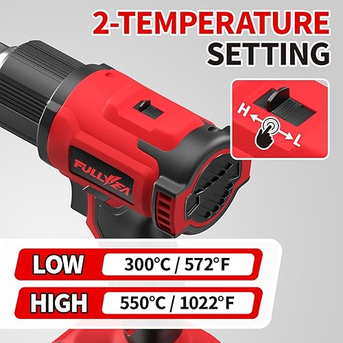 Miniatura 3 de Pistola de calor inalámbrica, calentamiento rápido máximo de 1022 F (1,022.0 F), kit de pistola de aire caliente ligera con baterías de 2 x 4.0 Ah y