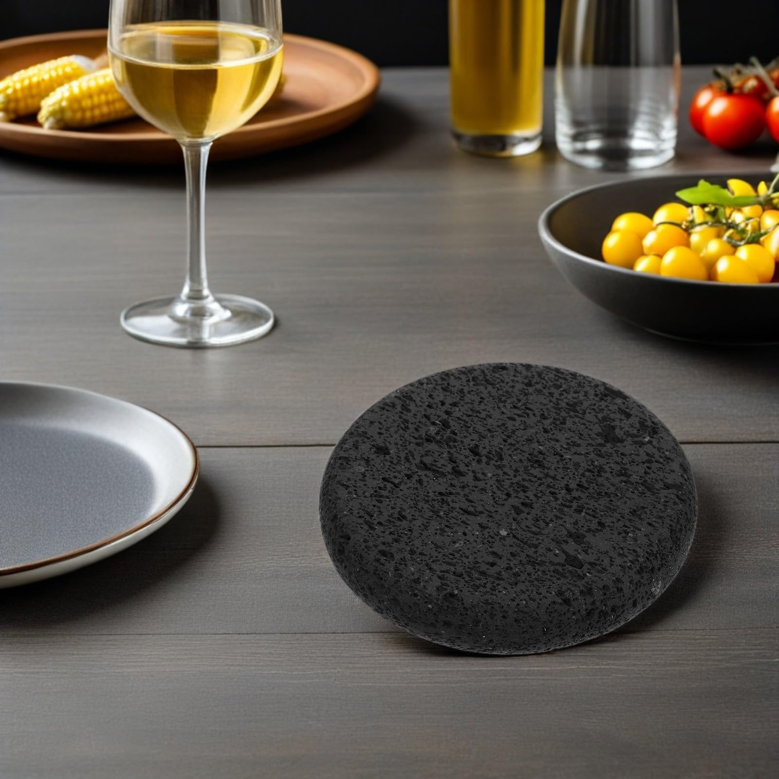 Alasum Pietra per Cottura Bistecche 15cm in Pietra Lavica | Distribuzione Uniforme del Calore, Facile da Pulire, per Pane e Carni, Uso Bbq e Cucina All'aperto