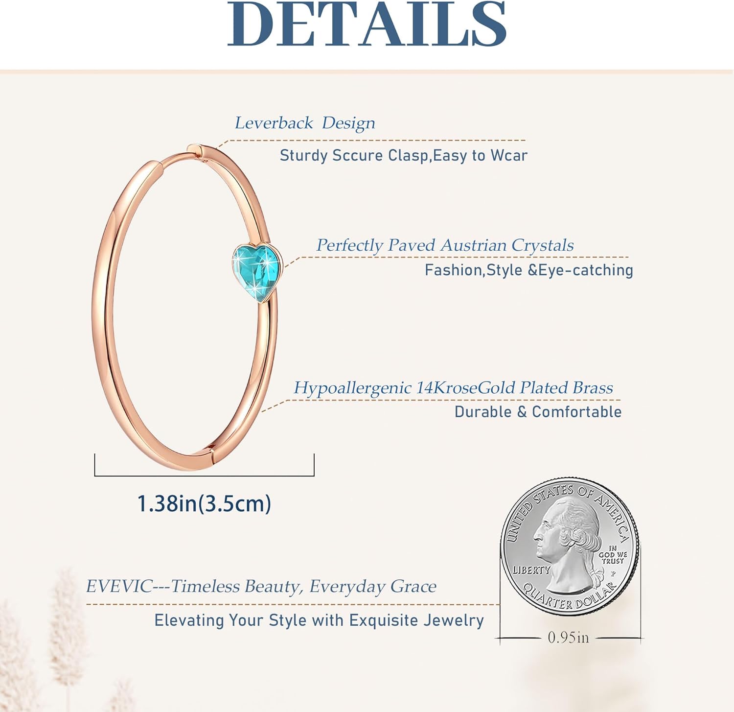 EVEVIC Trendy Austrian Crystals Heart Hoop Earrings for Women 14K Gold Plated Hypoallergenic Hoops Earring Jewelry Gift - Image 5