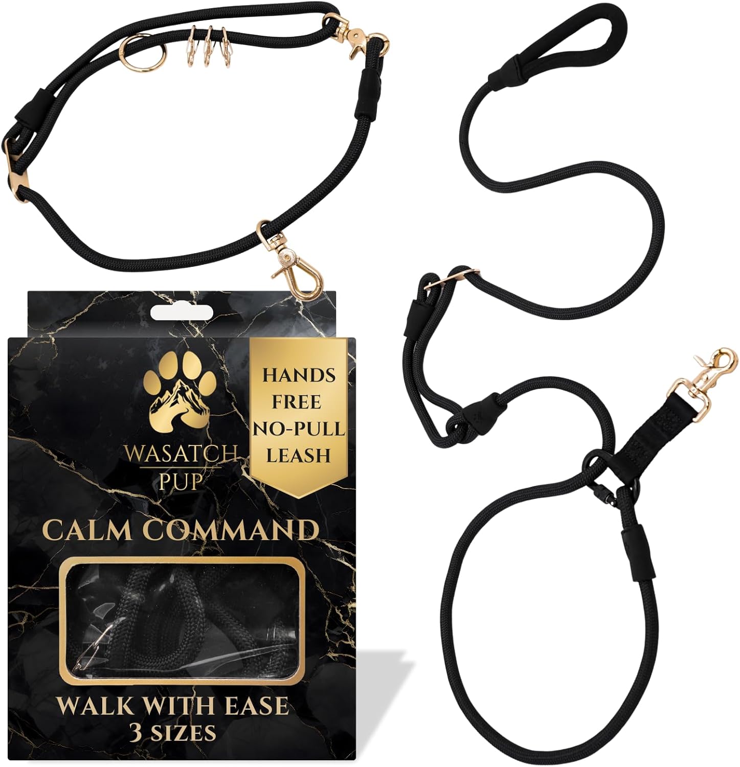 Hands-Free No-Pull Dog Leash | Durable Adjustable Training Lead for Dogs | Calm Command Outdoor Activity Leash for Active Pet Lifestyle Breeds | Ergonomic Handle - Large (60+ lbs)