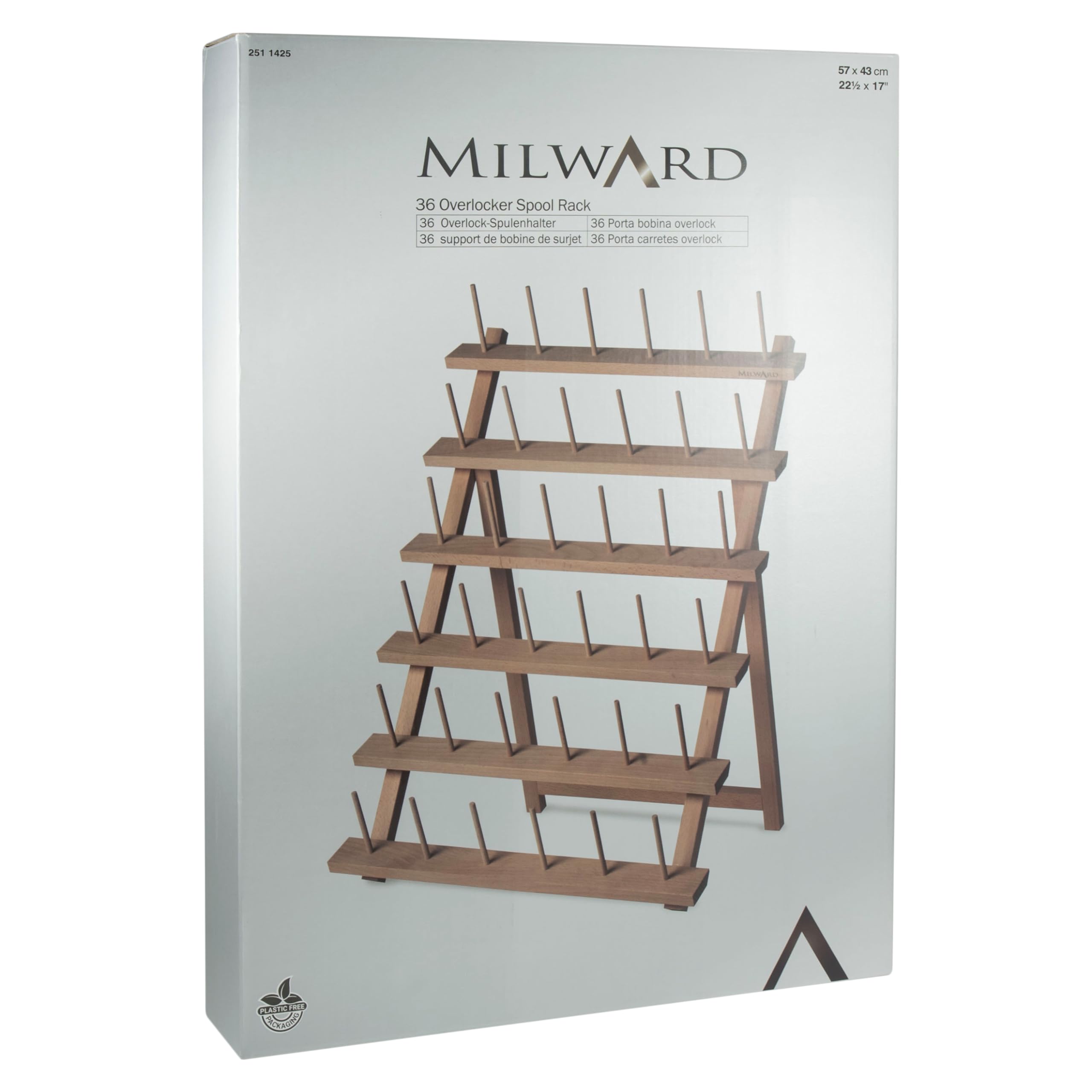 Milward Soporte para Hilo Overlock - Portacarretes de Hilo de Madera, Independiente o montado en la Pared, 36 carretes, 43 x 57 cm