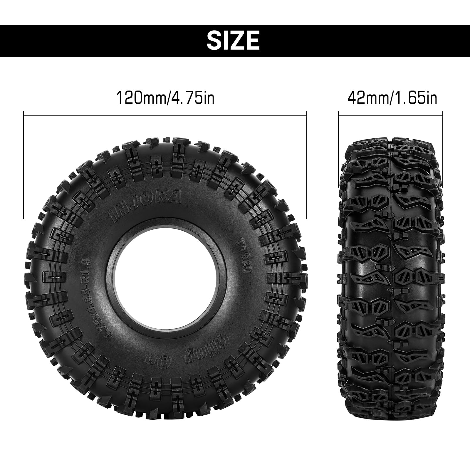 INJORA Opony 1,9" Cling On 120 * 42mm S5 do TRX4 SCX10 1/10 RC Crawler