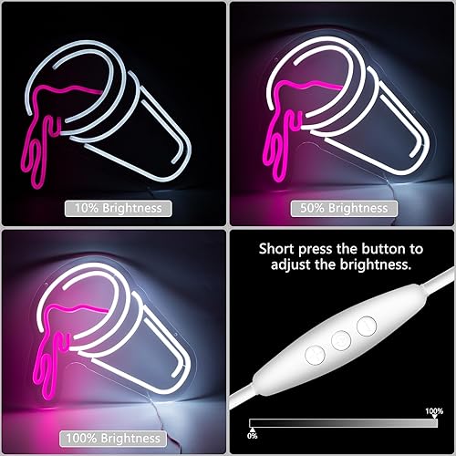 Miniatura 3 de Moodion - Letrero de neón de doble taza para decoración de pared, letreros de luces LED de neón rosas regulables para bar y cueva de hombre,