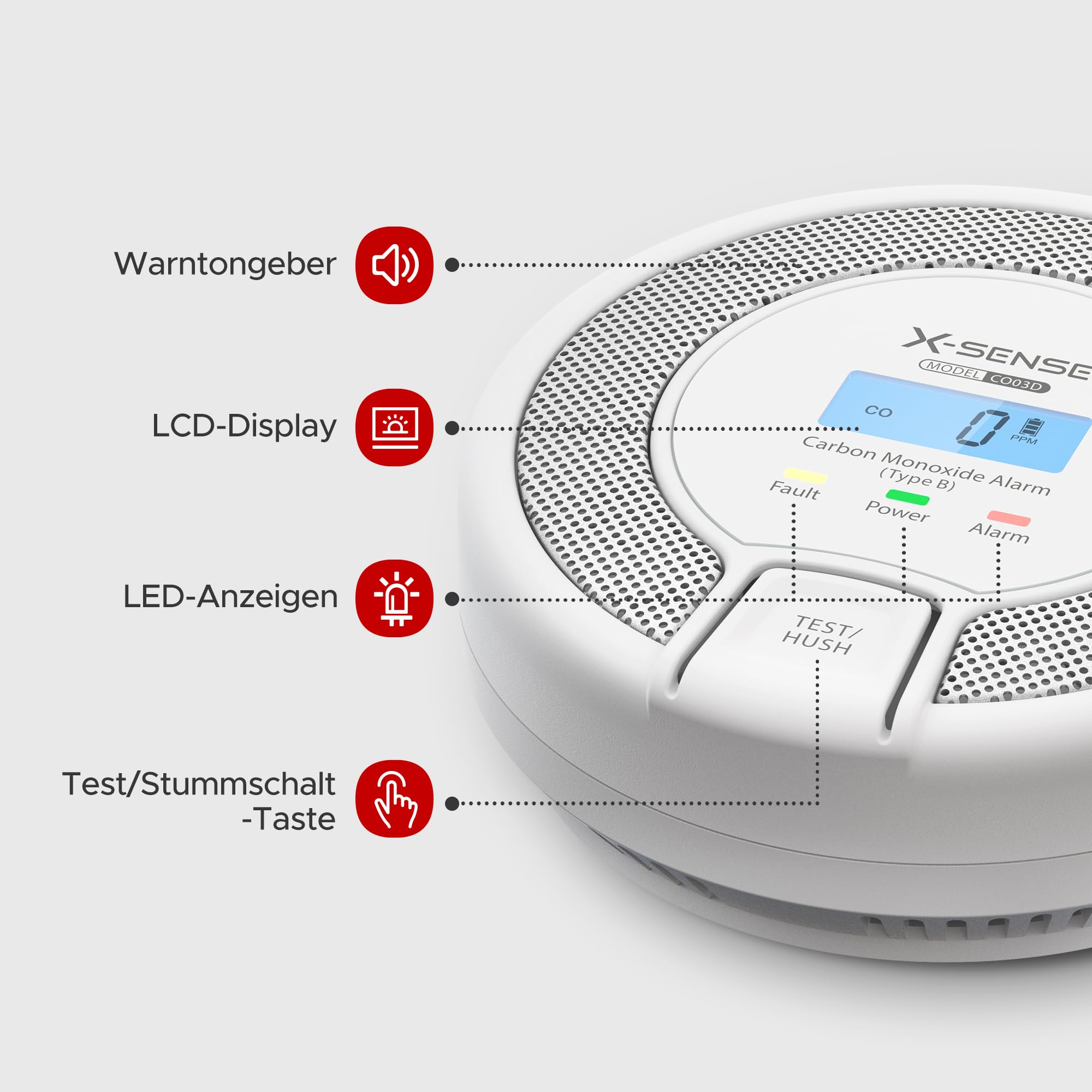 X-Sense CO Melder mit Digitalanzeige, Kohlenmonoxidmelder, Akkurater Sensor mit 10-Jahren Lebensdauer, Batterie Austauschbar, Zertifiziert nach EN 50291, CO03D