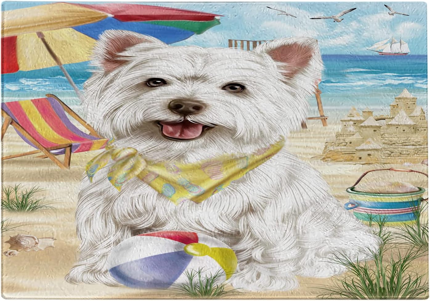 Easter Holiday Family West Highland Terrier Dog Cutting Board For Kitchen - Scratch & Stain Resistant - Designed To Stay In Place - Perfect for Chopping Meats, Vegetables - 16" x 12"