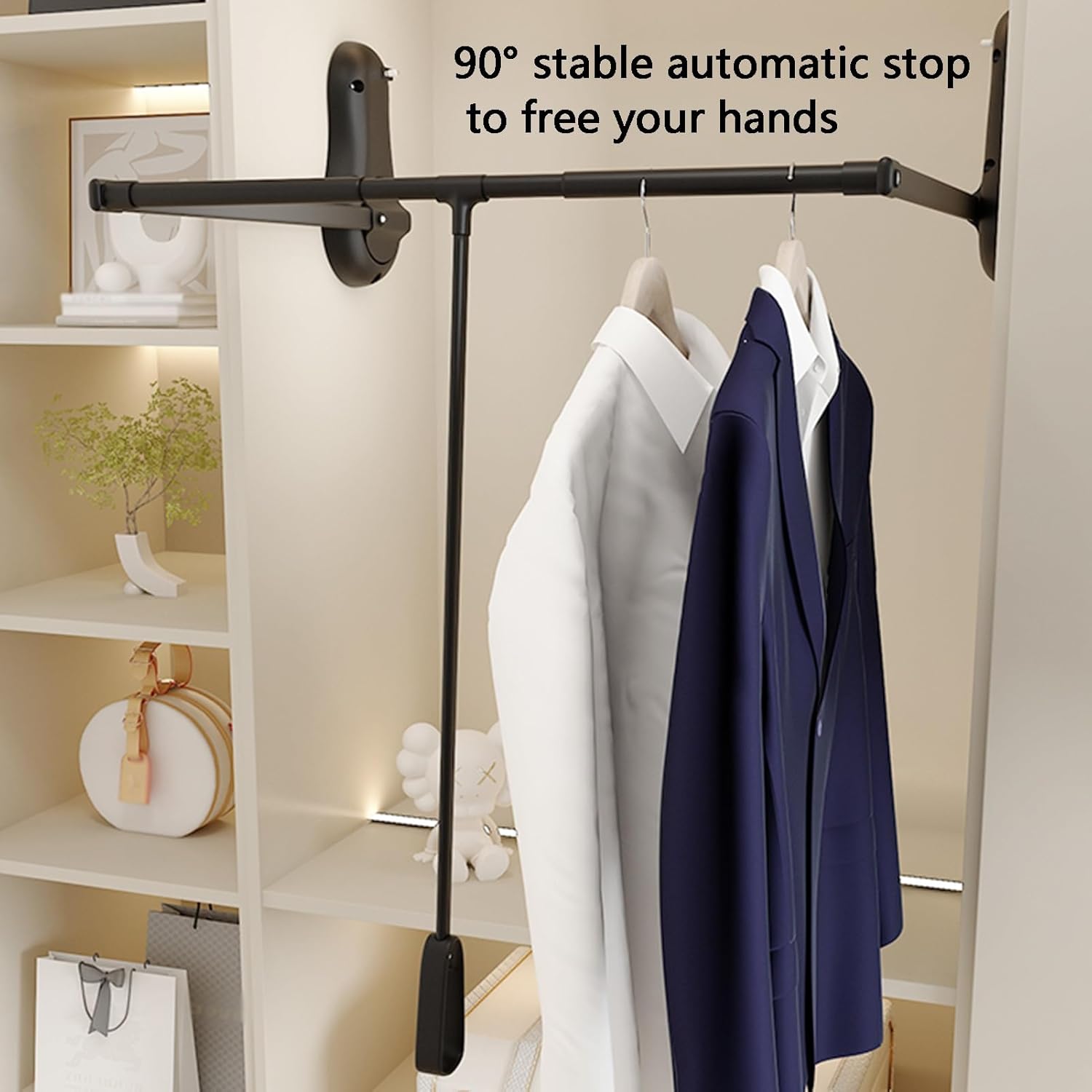 Pull Down Closet Rod,Retractable Side Mounted Wardrobe Rod,Installation Inner Width 20.08-45.28 Inches for Hanging Clothes,Can Bear 66lbs(Black,650-850mm)