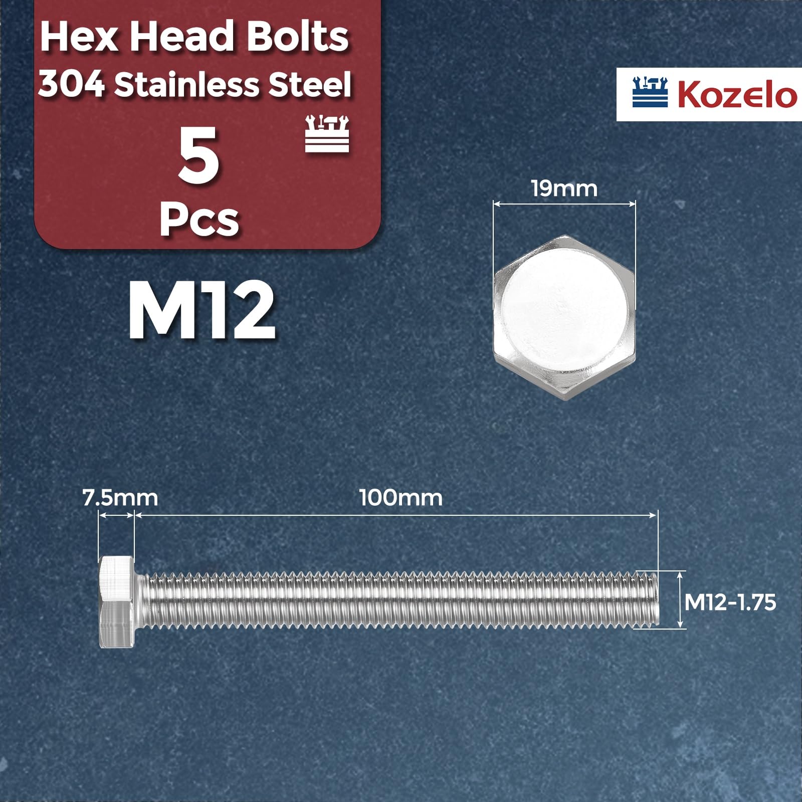 Kozelo 5 Pcs Hex Head Screws Bolts - Image 2