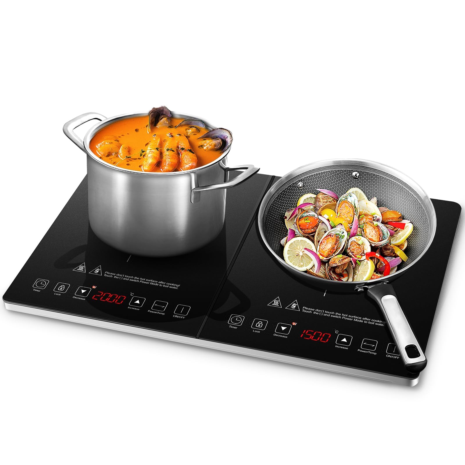 AMZCHEF Plaque Induction 2 Feux, Table de Cuisson 3500 W, 20 Niveaux de Température, Minuterie 3 Heures