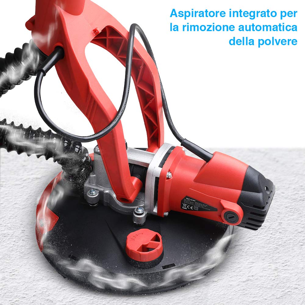 Bakaji Levigatrice Muro Soffitto Carteggiatrice Giraffa Cartongesso 750W Potenza 800-1750 rpm Aspirazione Polvere Automatica con Tubo Asta Telescopica e 6 Dischi Abrasivi 225mm Inclusi