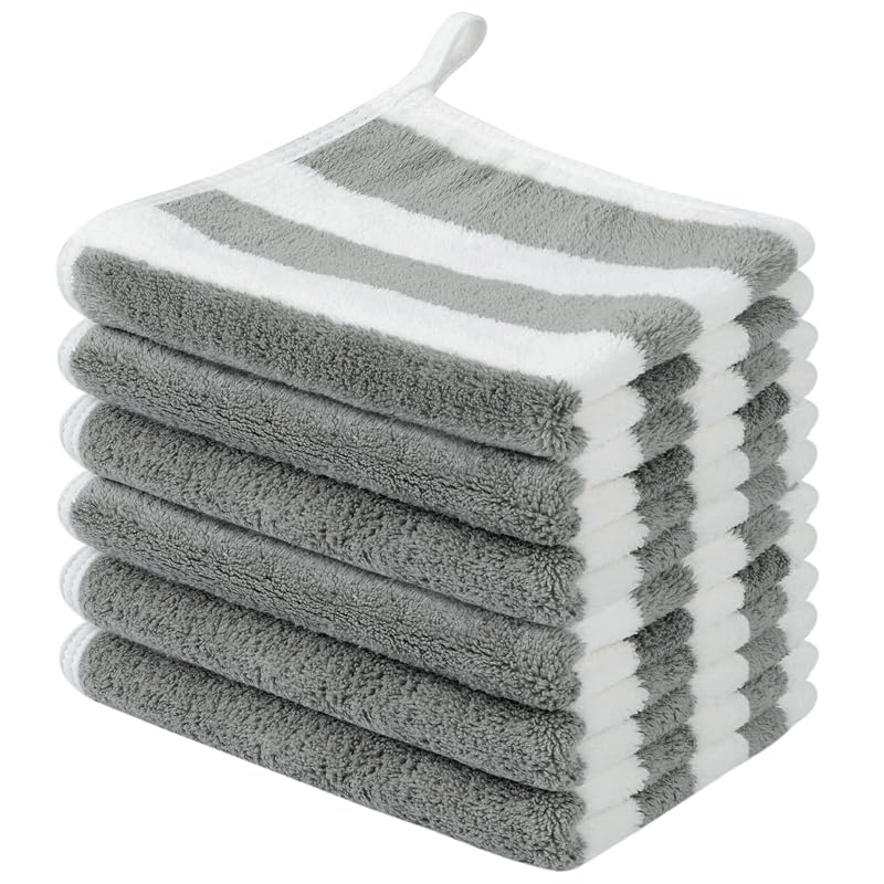 Panos faciais de microfibra SINLAND de secagem rápida listrados, 30,00 x 30,00 cm, pacote com 6