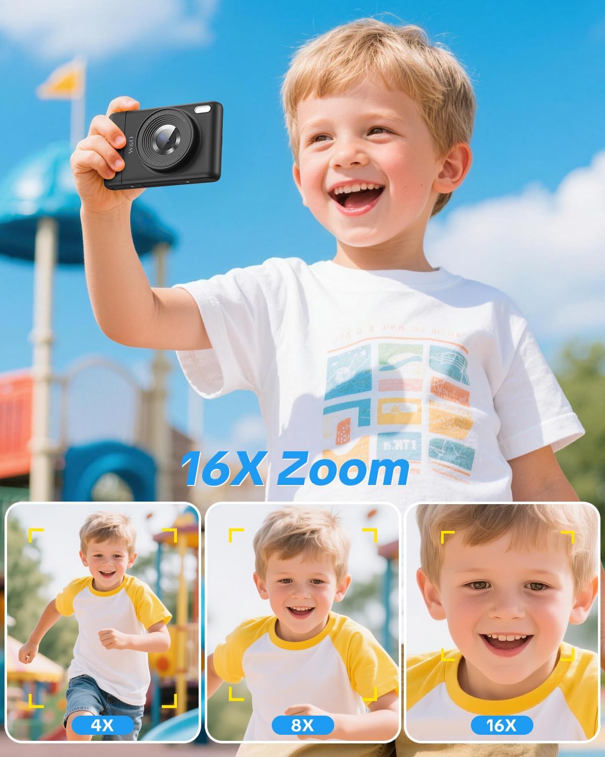 W & O Digital Camera,Kids Camera,Point and Shoot Digital Cameras for Kids, with 2.8" LCD Screen,16X Zoom,Built-in Game & SD Card, for Boys & Girls(Black)
