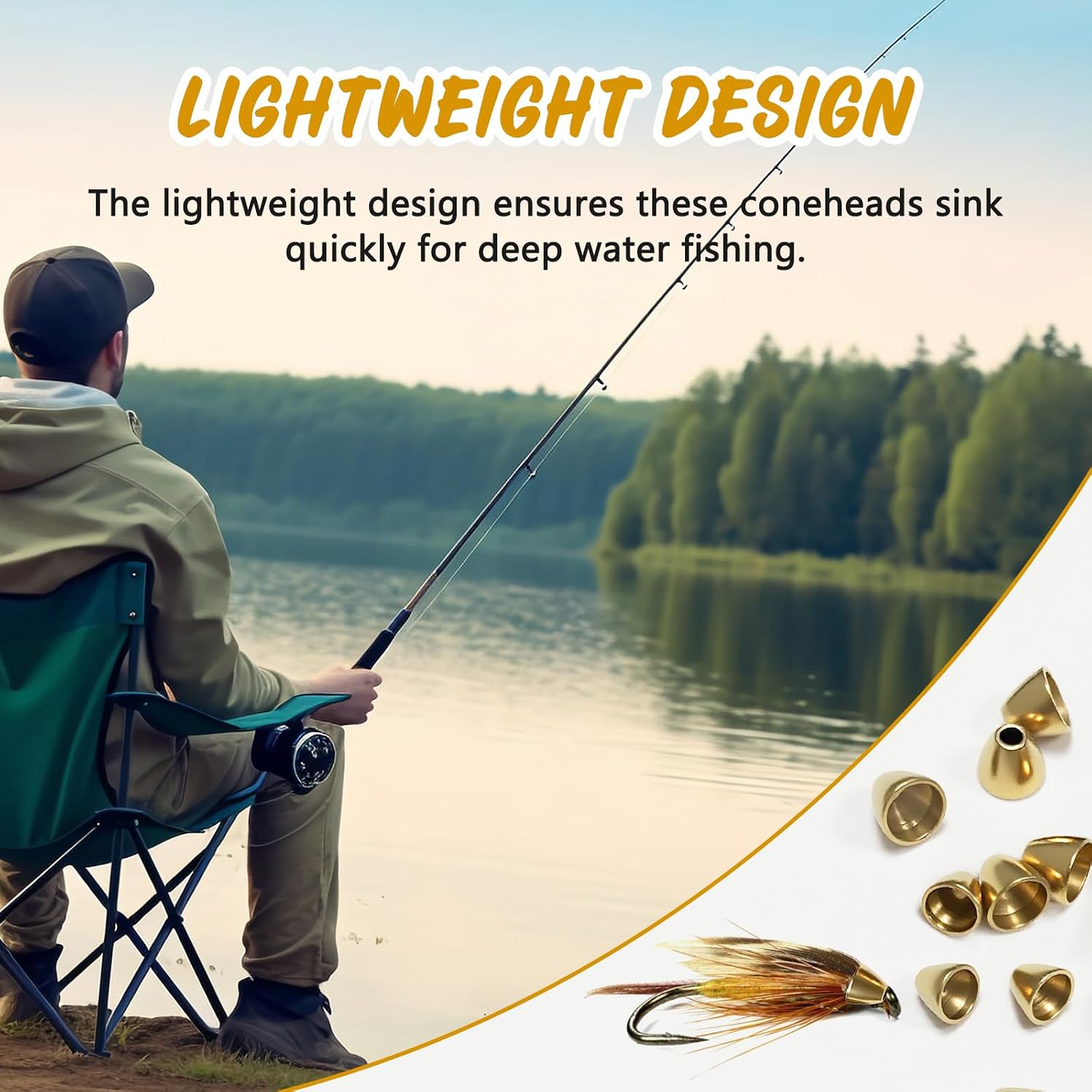40 Pack Brass Cone Heads for Fly Tying – Copper & Brass Beads for Streamers & Nymphs, Fast Sinking, 4 Sizes for Fishing Patterns