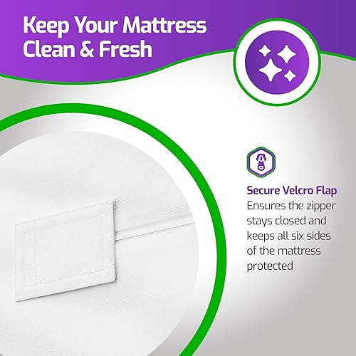 Miniatura 5 de Mars Wellness Funda de colchón de algodón, forro polar coral, máxima protección impermeable y cierre de cremallera, protector de colchón impermeable