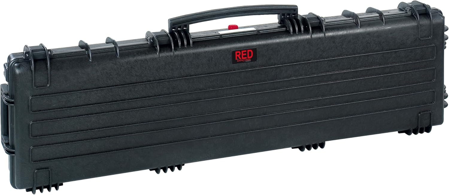 RED by EXPLORER Hard Rifle Case, Waterproof Long Gun Case with Pick and Pluck Foam, 53" long, Black, Made in Italy