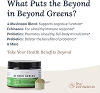 Vista 5 de Live Conscious Beyond Greens Concentrated Superfood Powder - Matcha Flavor w/Chlorella, Echinacea, Probiotics for Immune Support & Energy - 30