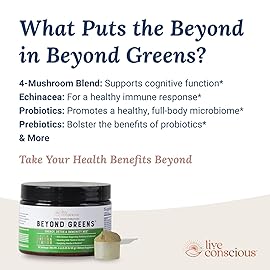 Live Conscious Beyond Greens Superfood Powder - Delicious Debloating Super Greens Powder - Matcha Greens Blend w/Chlorella, Echinacea, Probiotics for Immune Support & Energy