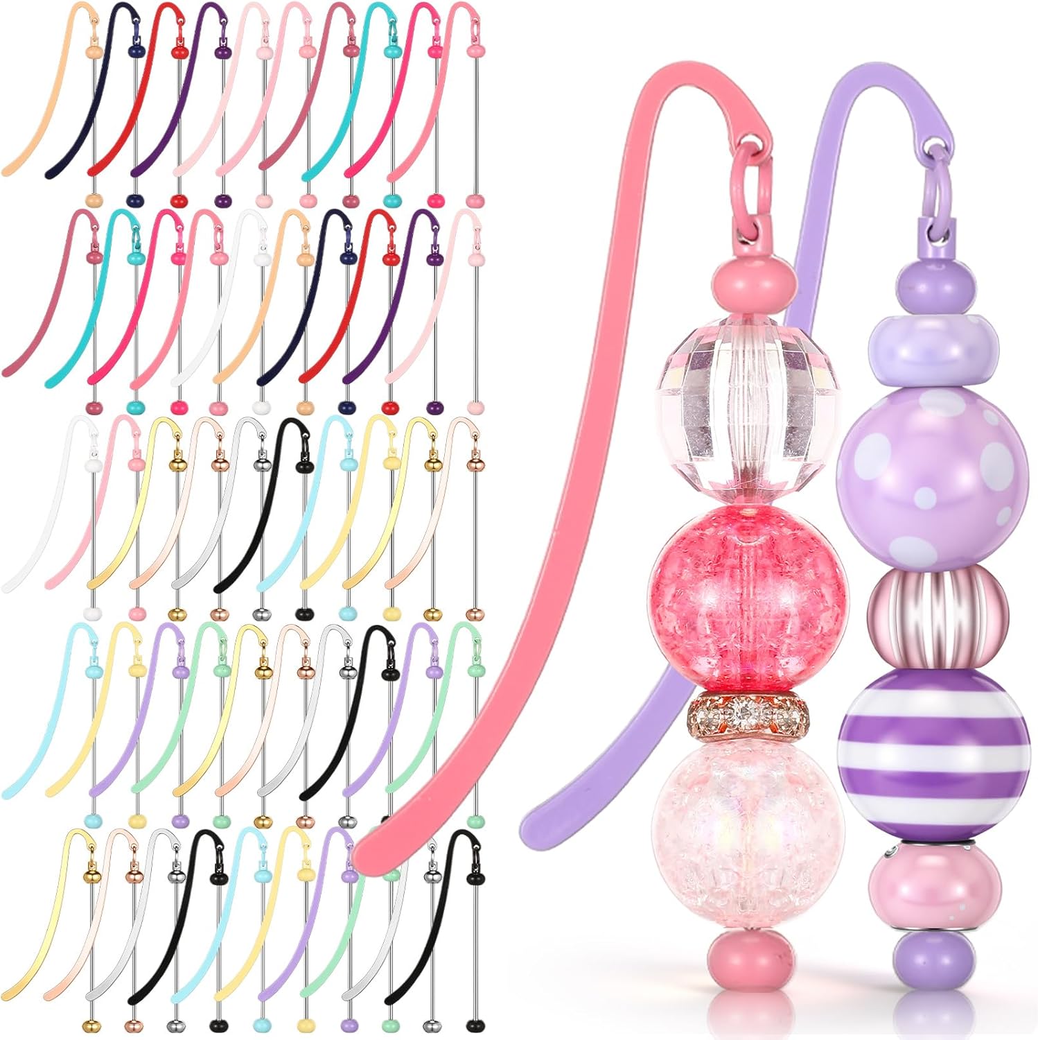 Dunzoom 50 Pcs Beadable Bookmarks DIY Metal Blank Bar Bookmark for Beads Modern Bead Craft Jewelry Pendant Charm Gift for Book Lovers Student Teacher Office Supplies (Multicolor)