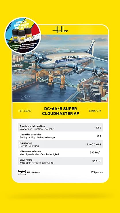 Heller - 1/72 STARTER KIT DC6 SUPER CLOUDMASTER AF (6/23) *