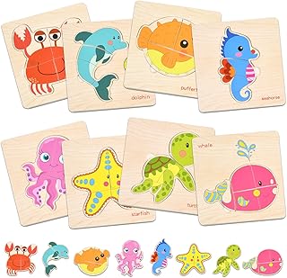 Comprar 8 Piezas Rompecabezas de Madera Animales para Niños, Puzzle de Madera Juguetes Montessori Juegos Educativos Preescolar de Aprendizaje Infantil 1 2 3 Año Regalo de Cumpleaños Navidad (Océanos)