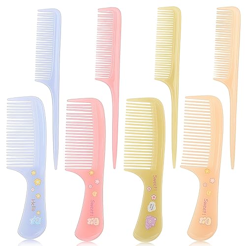 Juego de 8 peines para el pelo del bebé con patrón de oso, cepillo de pelo de 4 colores para niñas y niños, peine de peinado con cola de rata, mini