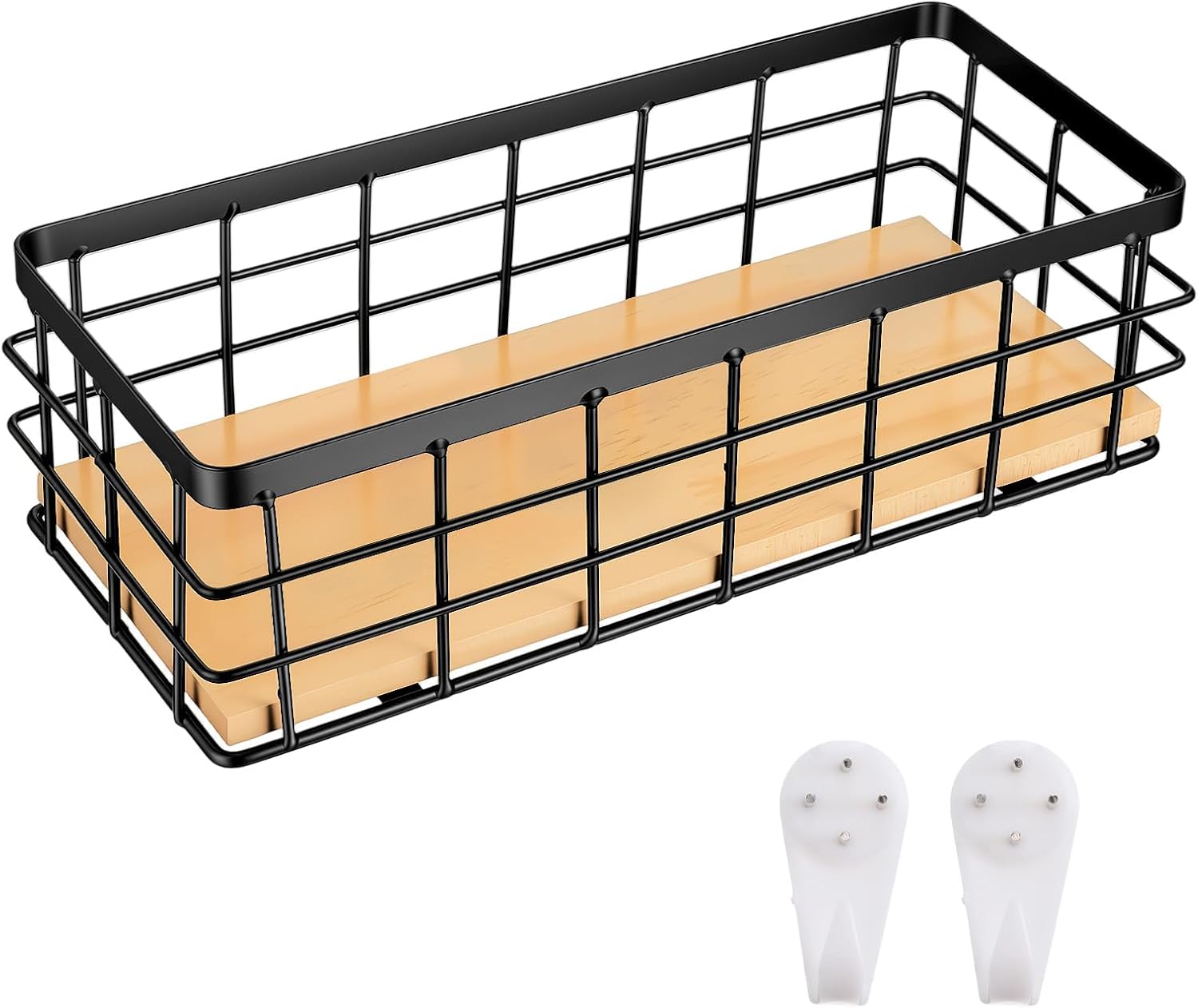 Small Wire Basket Metal Storage Baskets with Wood Base Farmhouse, Black