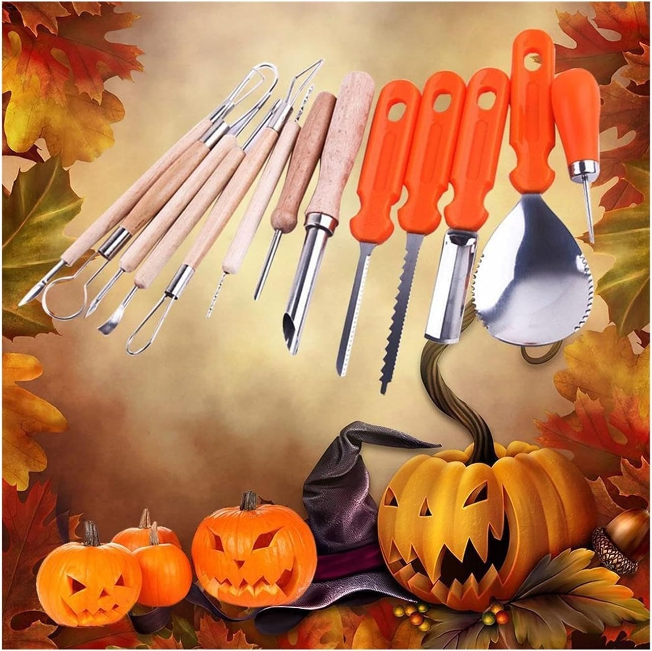 13PCS Halloween Pumpkin Carving Tool Kit Stainless Steel Cutter Melon Fruit Kitchen Pumpkin Tool Lamp Decoration Tools