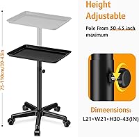 Vista 2 de Bandeja de salón con ruedas - Bandeja de tatuaje de aluminio premium con ruedas - Bandeja rodante ajustable para servicio de salón, carrito
