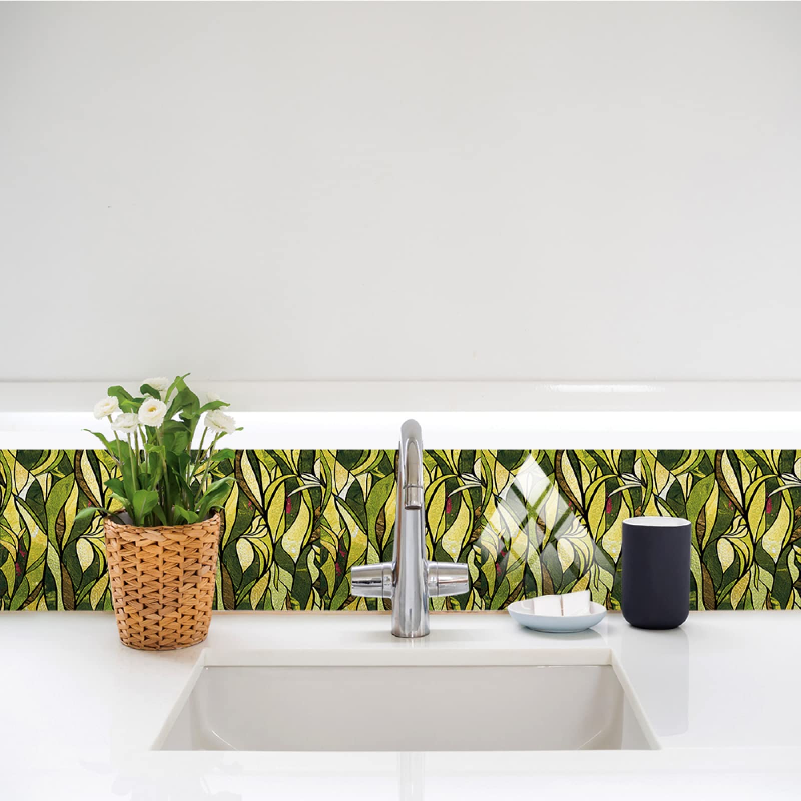 Stickers Muraux Cuisine 20x20 Cm Feuilles Vertes Tropicales - 24 Pièces Adhésives Imperméables