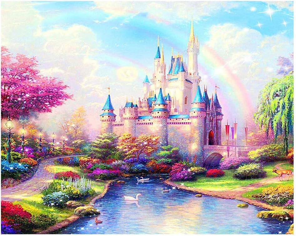 Katosca DIY Paint by Numbers for Adults Kids Paint by Numbers Castle DIY Painting Acrylic Paint by Numbers Painting Kit Home Wall Living Room Bedroom Decoration Rainbow Castle