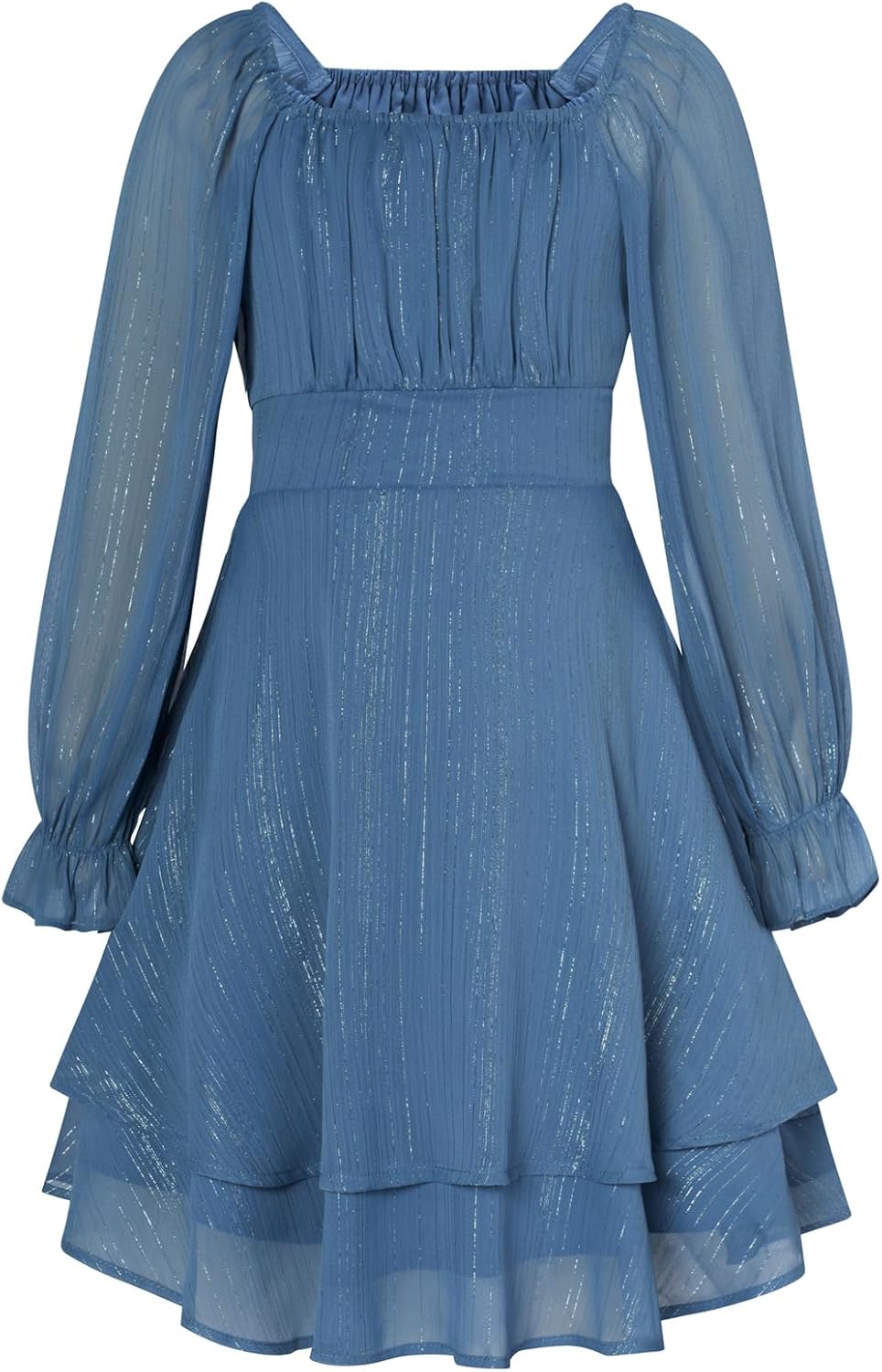 GRACE KARIN Girls Fall Dress Long Sleeve Casual Dresses Square Neck Ruffle Tiered Layer A-line Dress 5-12Y