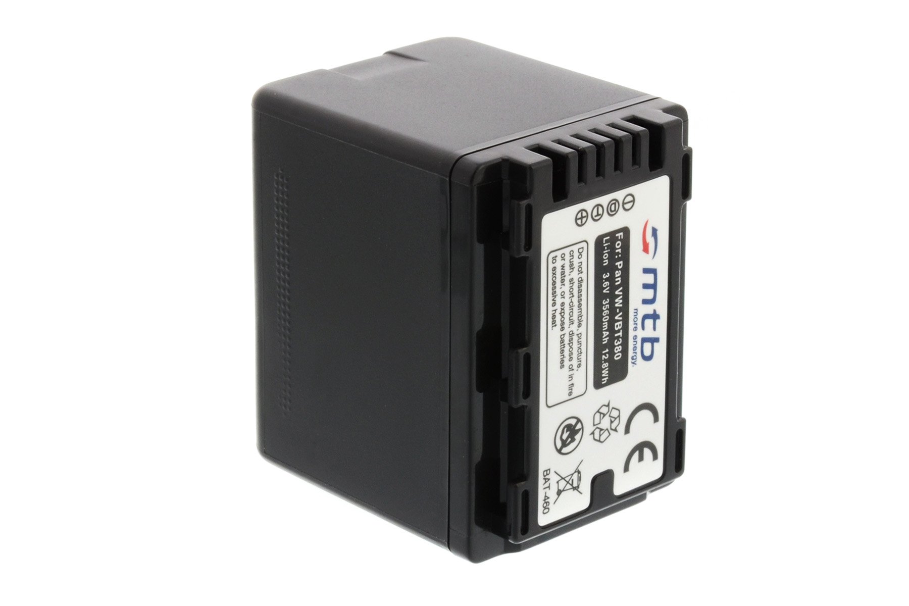 2 Batterie VW-VBT380 per Panasonic HC-V230, V250, V270.. / VFX979 ... v. lista! [3.6V - 3560mAh - Infochip (con indicazione del tempo rimanente di ripresa!)