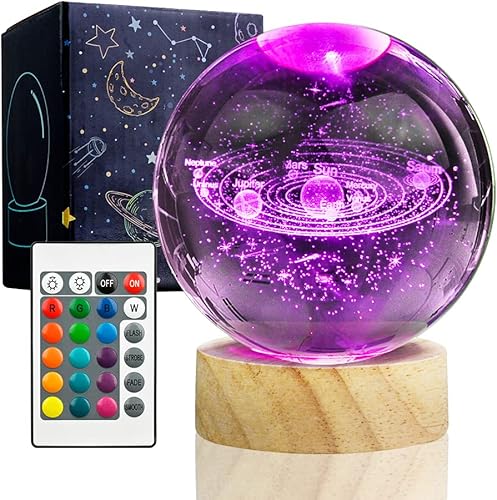 3D Solar System Crystal Ball Night Light - Astronomy Gifts For Him