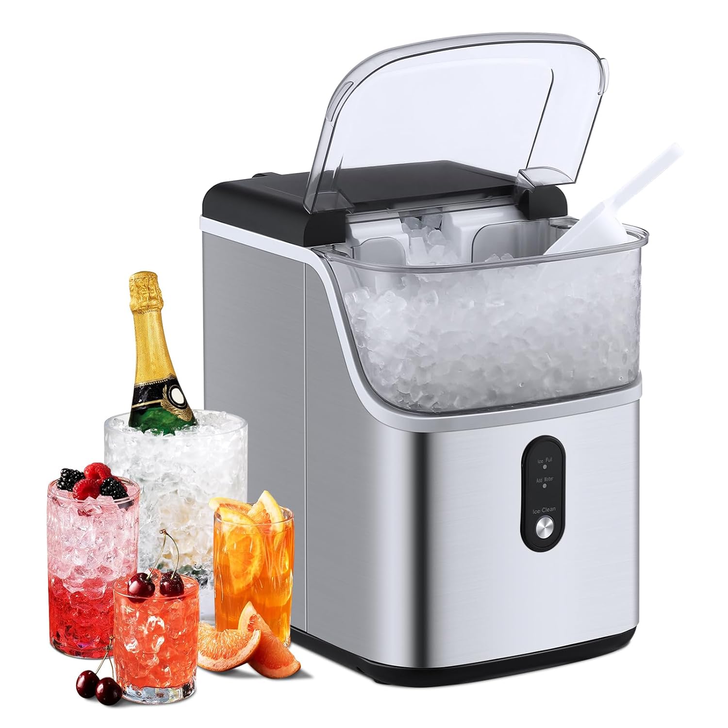 Portable Ice Maker Countertop, Pebble Ice Machine with Chew Crushed Ice,34Lbs/24H, Self-Cleaning for Home, Kitchen, Camping, RV, Office
