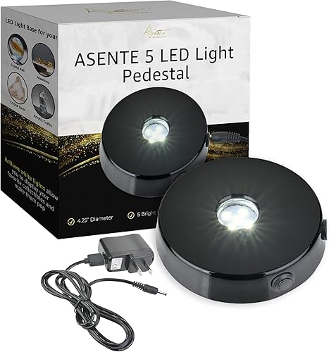 Miniatura 2 de ASENTE Pedestal de 5 luces LED, base redonda de laca negra para vidrio artístico 3D, decoración de habitaciones, piedras preciosas y cristales,