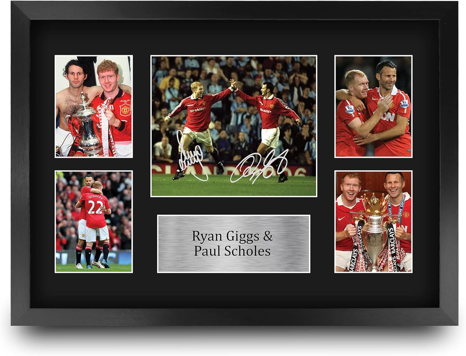 HWC Trading Ryan Giggs & Paul Scholes Manchester United Man U 16 x 12 inch (A3) Printed Gifts Memorabilia Signed Autograph Photograph Display for Football Fans and Supporters - 16" x 12" Framed