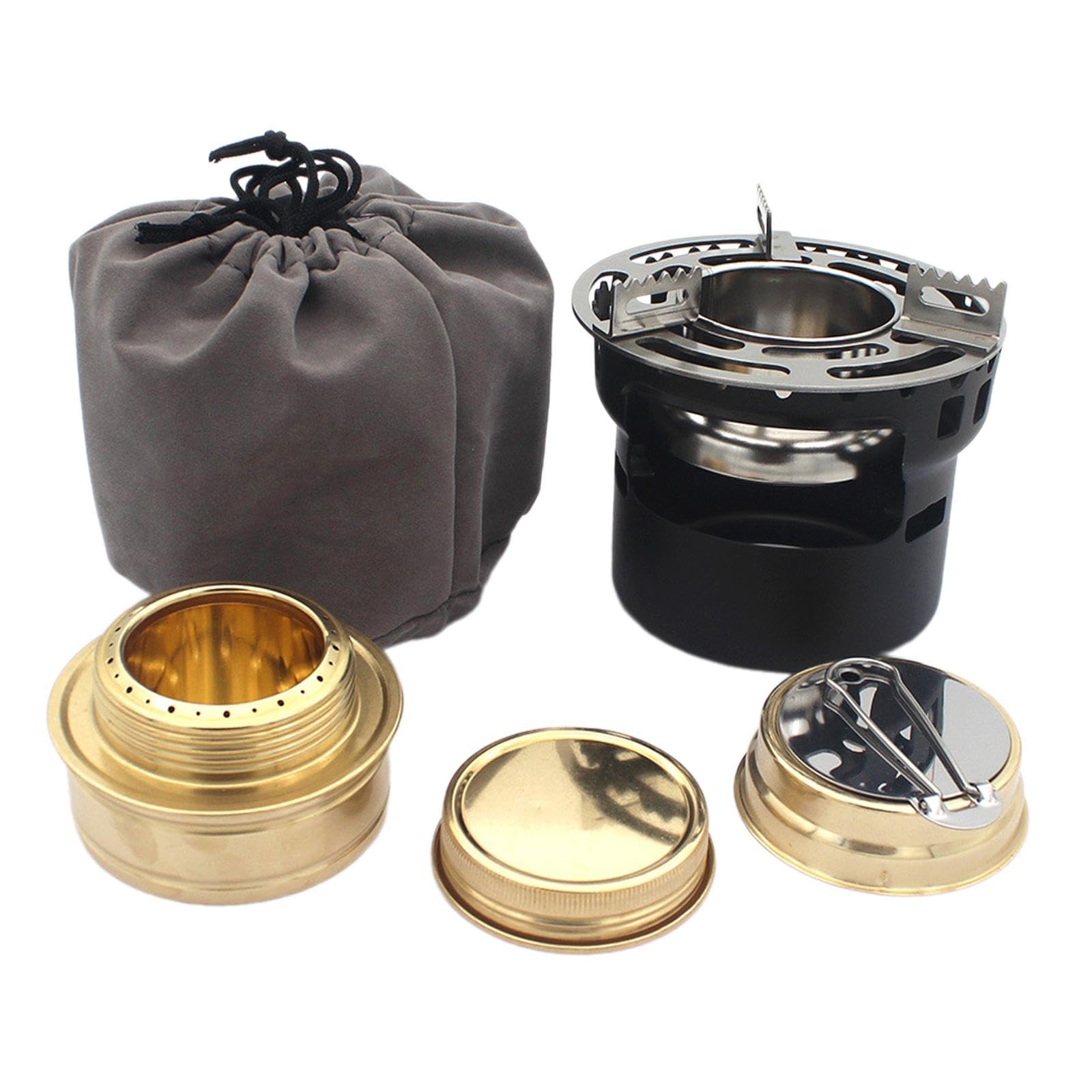 Réchaud à alcool compact noir avec support casserole camping