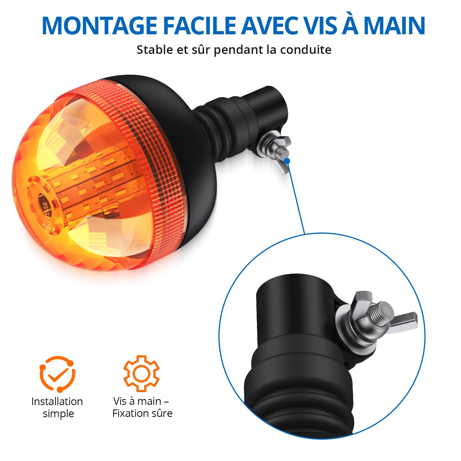 2 x lampa ostrzegawcza 12 V 24 V LED z 40 diodami SMD LED, 3 tryby świecenia, mocowanie śrubowe, ochrona przed wodą IP56, pomarańczowe światło obrotowe do traktorów, ciężarówek, pojazdów