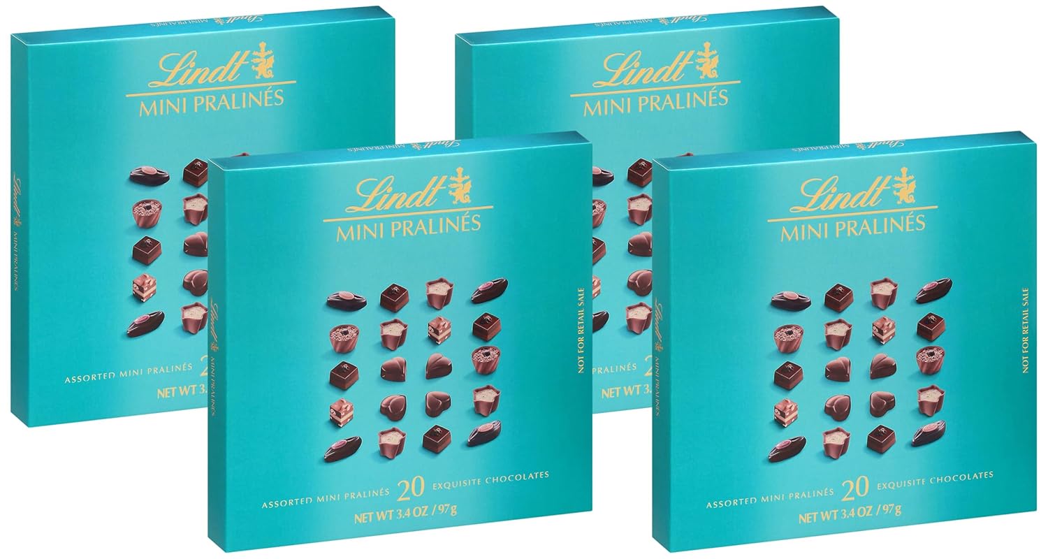 Lindt Mini Pralines, Assorted Chocolate Pralines with Premium Filling, 3.4 oz Box (Pack of 4)