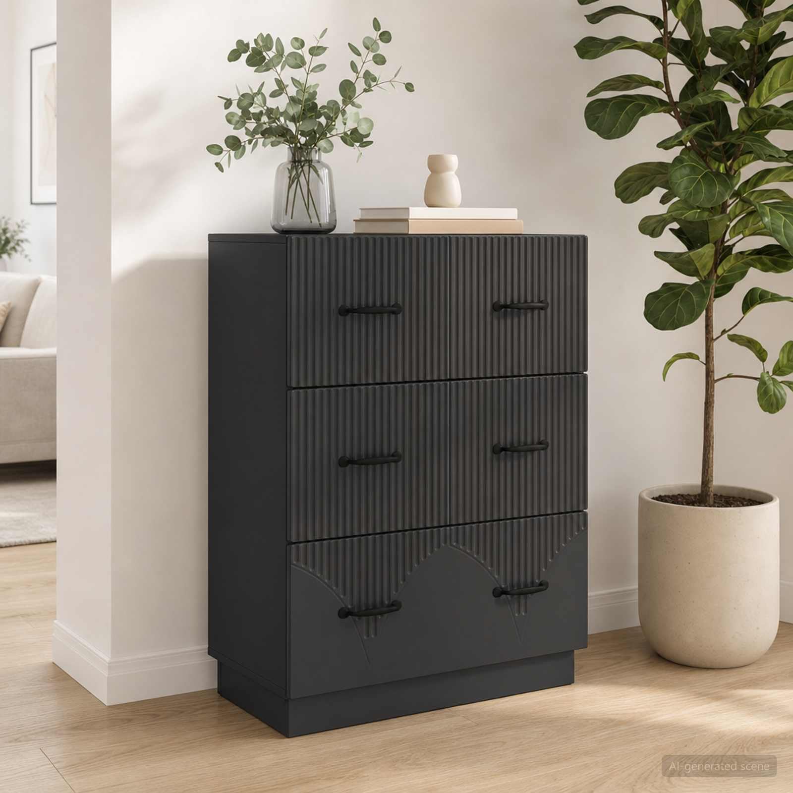 Mobile con 3 Cassetti Nero 66x34,5x87 cm Legno Ingegnerizzato | Cassettiera autoportante salvaspazio per soggiorno e studio, ideale per organizzare documenti e accessori quotidiani.