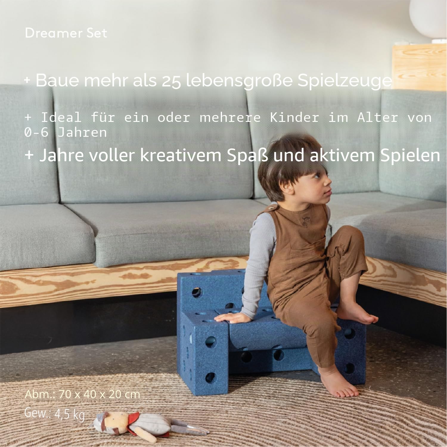 Modu. Modell 34 TLG. Baukasten Starter-Set Modu Playsystem Dreamer von 0-6 Jahren - Deep Blue/Sky Blue