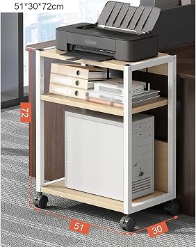 Printer Table 3-Tier Printer Stand, Rolling Floor-Standing Deskside PC Host Stand, Adjustable Printer Holder on Wheels, for Home & Office Storage Shelve
