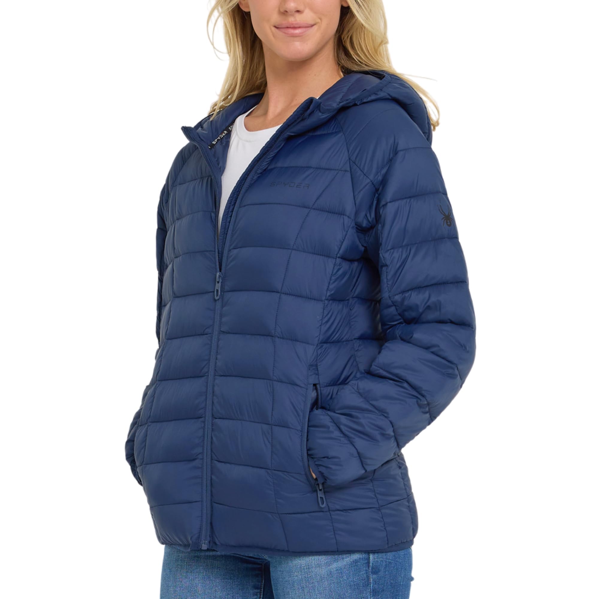 Spyder Packable Puffer Jacket Womens with Hood, Lightweight Full Zip Winter Quilted Womens Puffer Coat