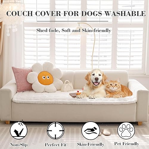 Miniatura 2 de Funda mullida para sofá para mascotas, lavable, antideslizante, lavable para sofás y protector de sofá para mascotas (blanco, 27.6 x 59 pulgadas)