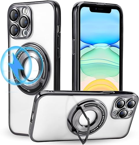 Funda magnética con soporte invisible para iPhone 13 Pro Max, compatible con MagSafe, protector de lente de cámara integrado, chapado de lujo,