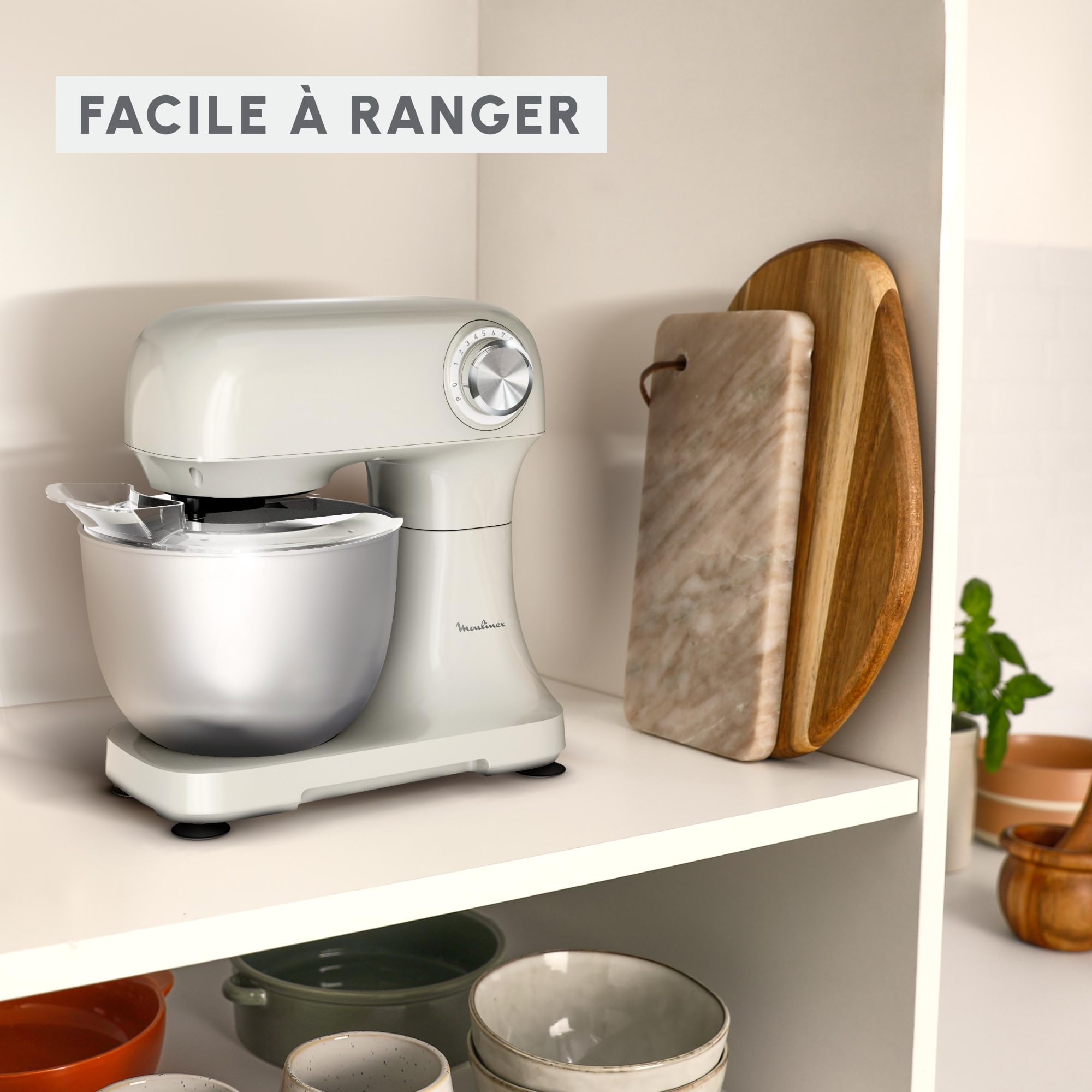Moulinex, Bake Simple, Robot pâtissier, compact, utilisation facile, Fouet, batteur et crochet petrin, QA141AF0, Beige