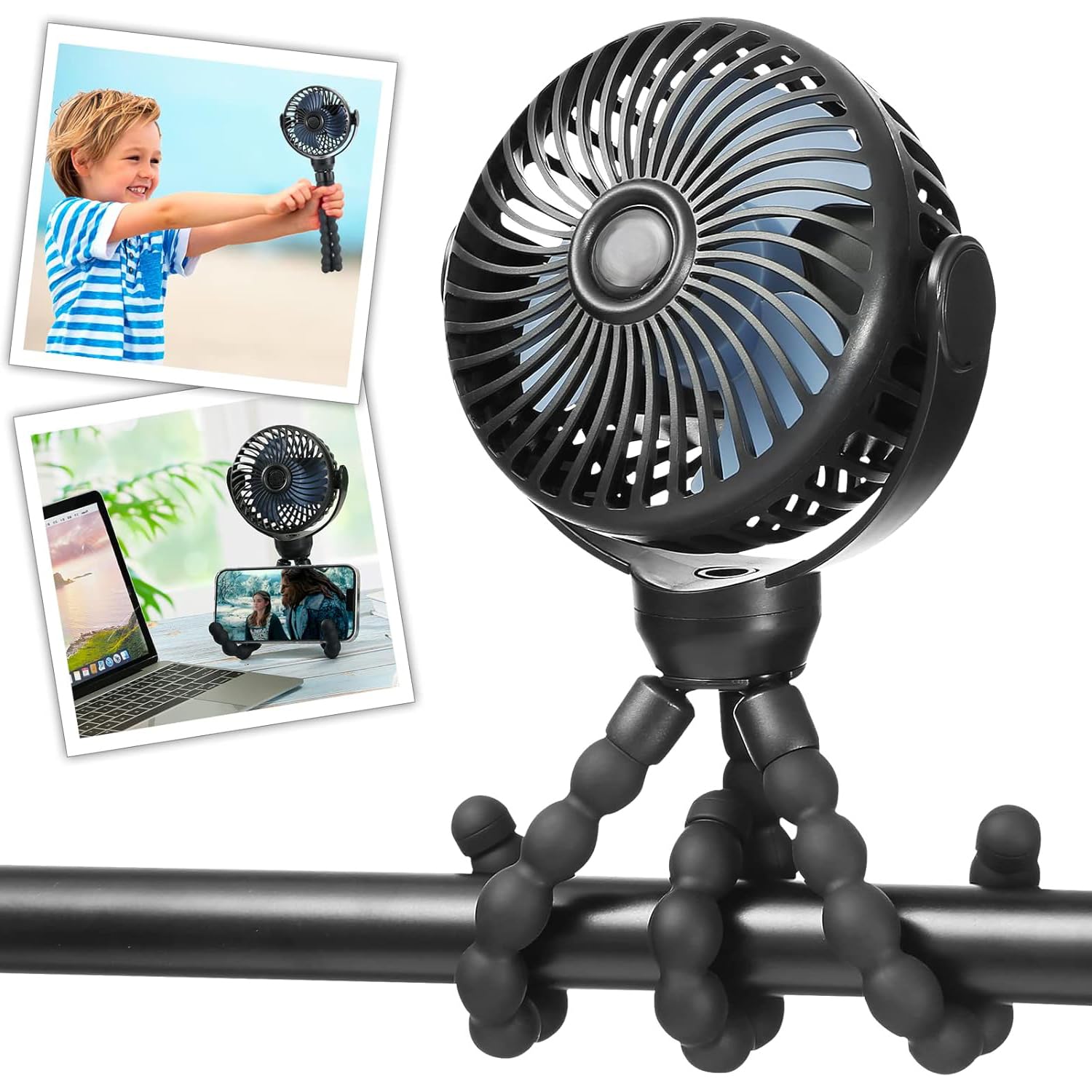AVEDIA Portable Rechargeable Mini Hand Fan with 360° Rotation - 3 Speed Electric Battery Operated Stroller Fan for Car Seat Crib, Travel - Clip on Fans for Baby, Kids Tripod Small Fan (B0D3F665JD) Amazon Price History, Amazon Price Tracker