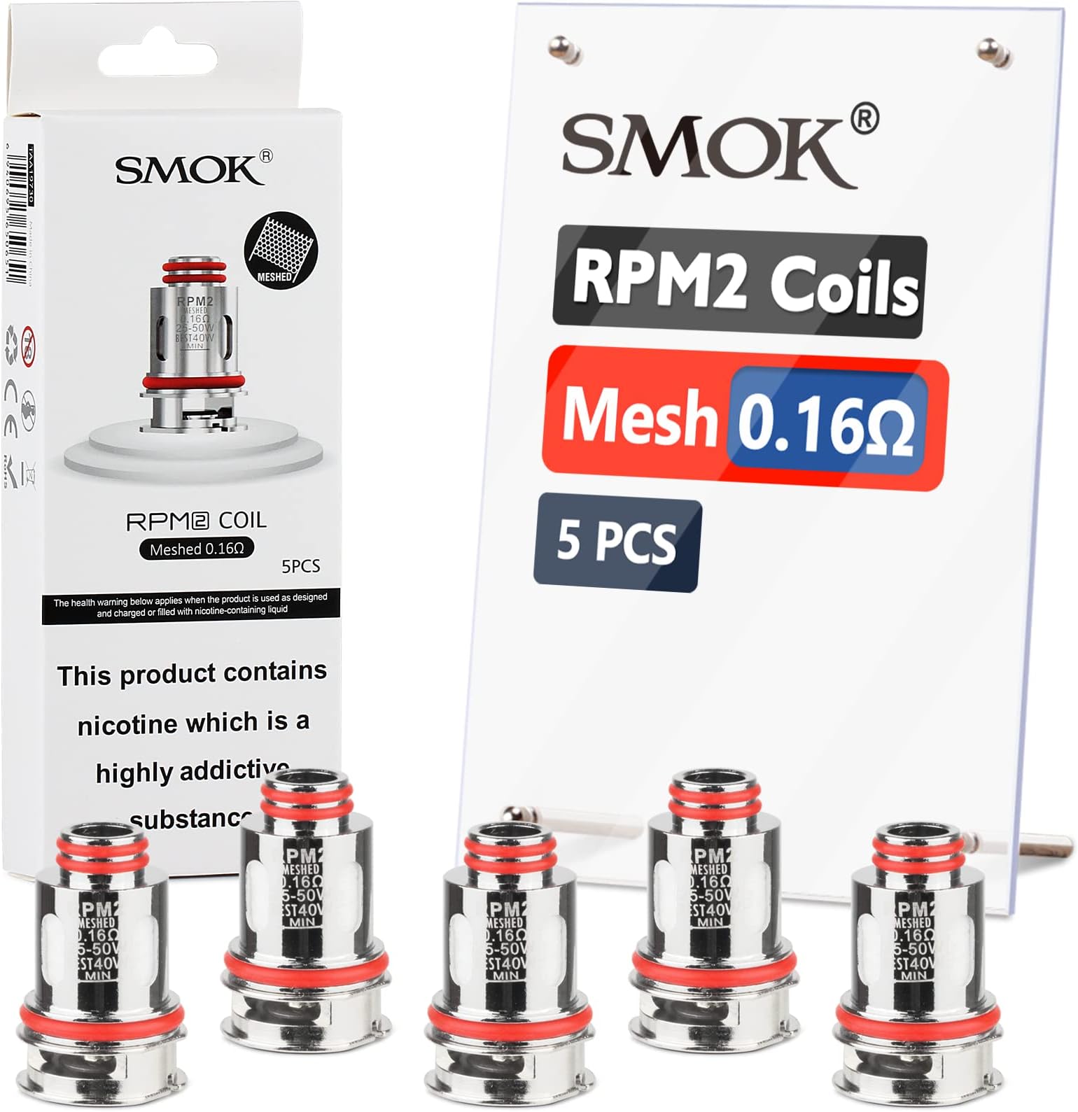 RPM 2 Mesh Coil 0.16 ohm, for RPM2 Series Pods, RPM2 Coilhead (5pcs, No Nicotine) AMZ UK Edition with Exclusive Barcode