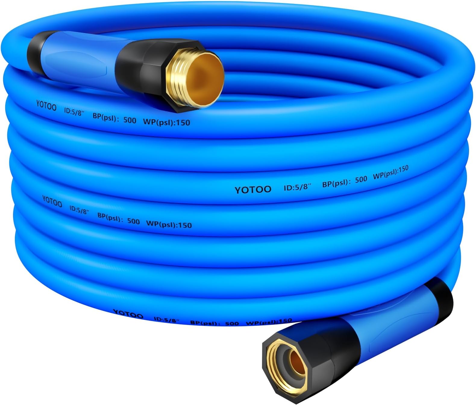 YOTOO Heavy Duty Garden Hose, Water Hose 5/8-Inch by 50-Feet 500 PSI Kink Resistant, Flexible with Swivel Grip Handle and 3/4" GHT Solid Brass Fittings, Blue
