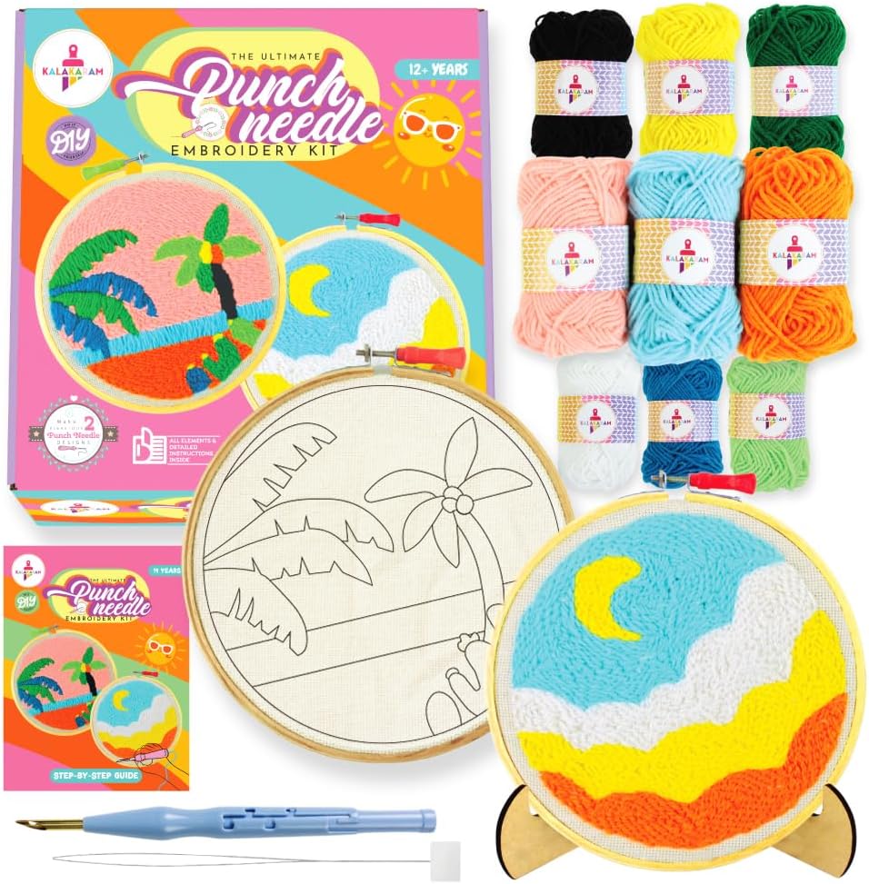Punch Needle Kit – Beginner-Friendly DIY Embroidery Set with Printed Designs & Tools | Fun Art & Craft Gift for Kids & Adults | Perfect for Birthdays & Creative Hobbies